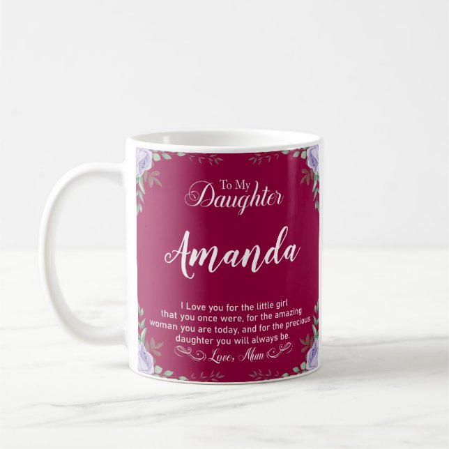 Caneca De Café Nome Personalizado Mensagem Fúcsia para Filha da M (Esquerda)