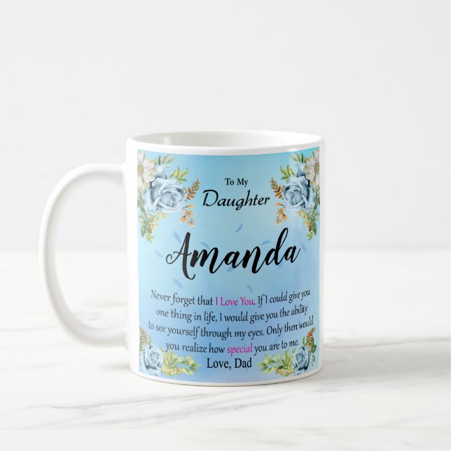 Caneca De Café Nome Personalizado Mensagem Rosa Azul para Filha (Esquerda)