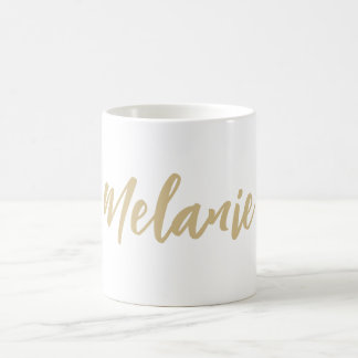 Caneca De Café Nome Personalizado Mínimo Dourado Café Branco