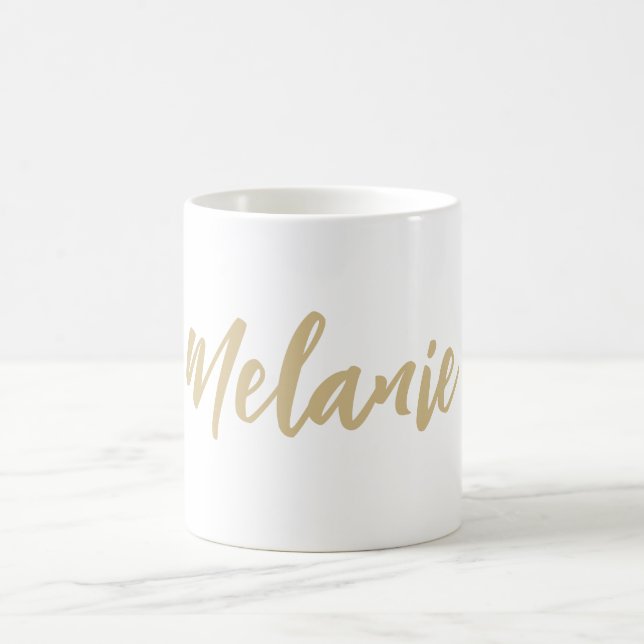 Caneca De Café Nome Personalizado Mínimo Dourado Café Branco (Centro)