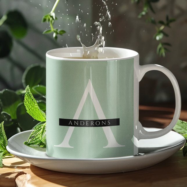 Caneca De Café Nome Personalizado Mint Pastel Minimalista (Criador carregado)