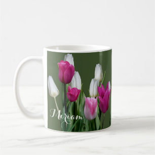 Caneca De Café Nome personalizado Miriam bonito tulipas cor-de-ro