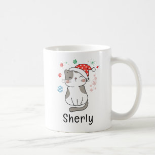 Caneca De Café Nome Personalizado Natal Gatinho Fofo