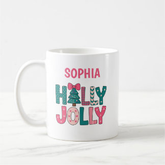 Caneca De Café Nome Personalizado Natal Holly Jolly