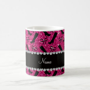 Caneca De Café Nome personalizado neon hot pink glitter inicializ