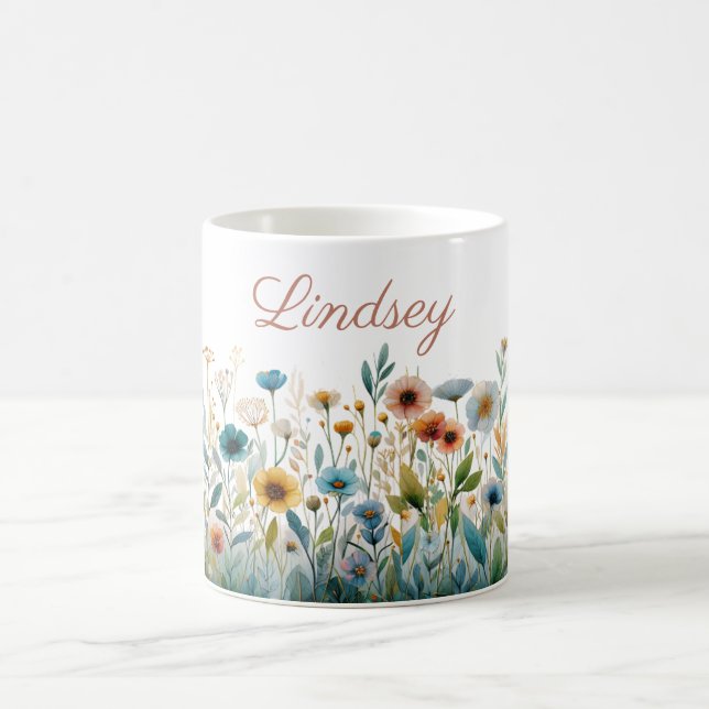 Caneca De Café Nome Personalizado Oferta Floral Elegante De Aquar (Centro)