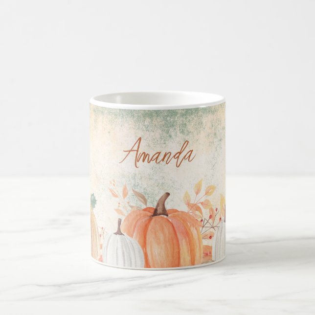 Caneca De Café Nome Personalizado Outono Rústico (Centro)