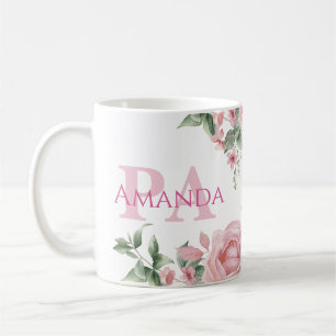 Caneca De Café Nome Personalizado PA Floral Rosa