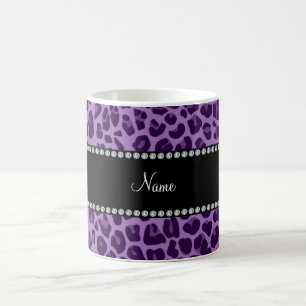 Caneca De Café Nome personalizado padrão leopardo roxo