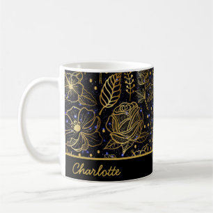 Caneca De Café Nome personalizado, padrão sem costura floral