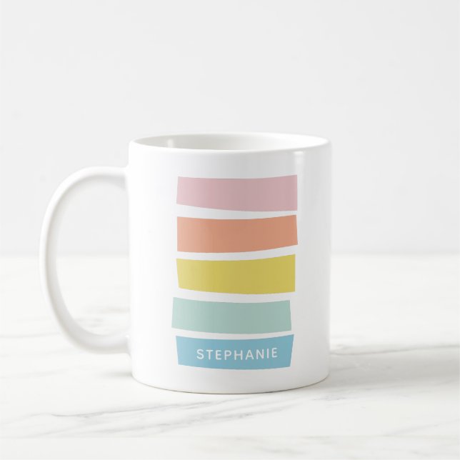 Caneca De Café Nome Personalizado Pastel Geométrico Simples Chic (Esquerda)