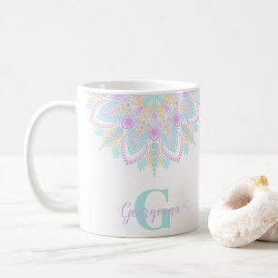 Caneca De Café Nome personalizado Pastel Rainbow Floral Sundae Ma