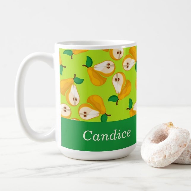 Caneca De Café Nome personalizado pera laranja em verde (Com Donut)