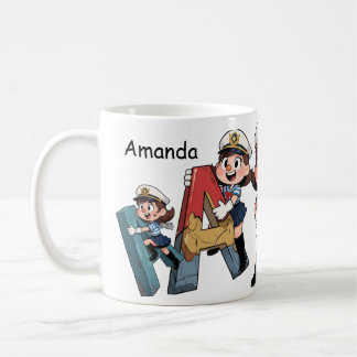 Caneca De Café Nome Personalizado & Personagem de Desenho Animado