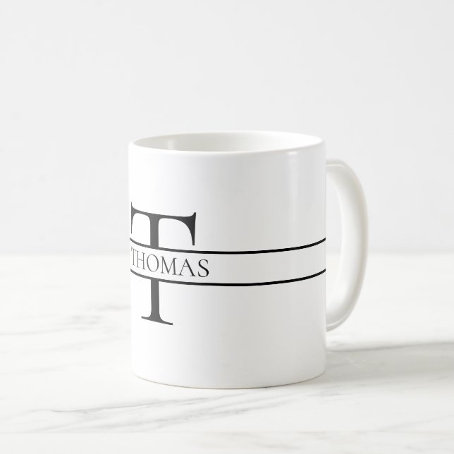 Caneca De Café Nome Personalizado Personalizado Elegante Monogram (Frente Esquerda)