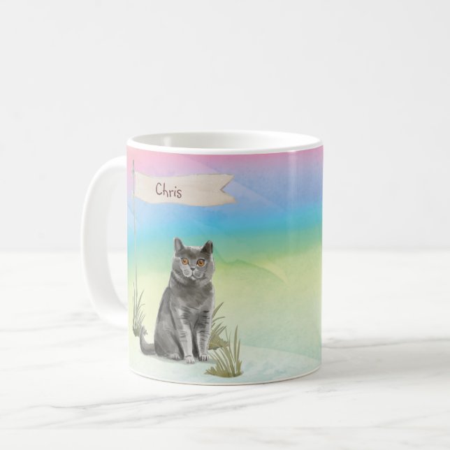 Caneca De Café Nome Personalizado Pet de Cabelo Curto Britânico (Frente Esquerda)
