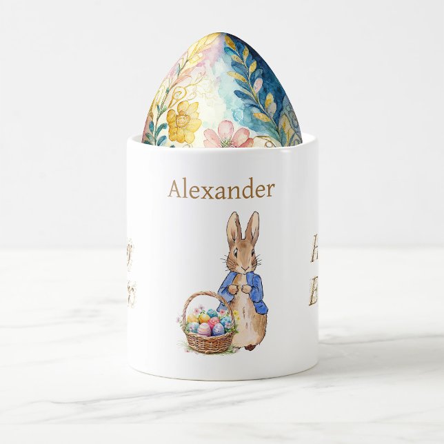 Caneca De Café Nome personalizado Peter o Felz pascoa de coelho (Customise this design and add a name.  Pop an easter egg for a uniquely personal gift.)