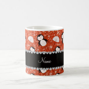 Caneca De Café Nome personalizado pinguins glitter laranja igloos
