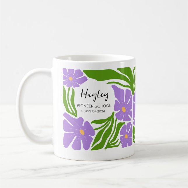 Caneca De Café Nome Personalizado Pioneer School Gift Floral Mug  (Esquerda)