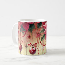 Caneca De Café Nome Personalizado Poinsettia Whimsical Baubles de