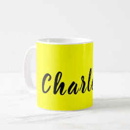 Caneca De Café Nome Personalizado Preto | Cor Amarelo-Neão