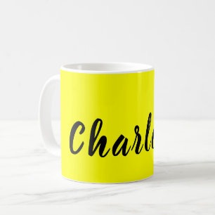 Caneca De Café Nome Personalizado Preto Cor Amarelo-Neão