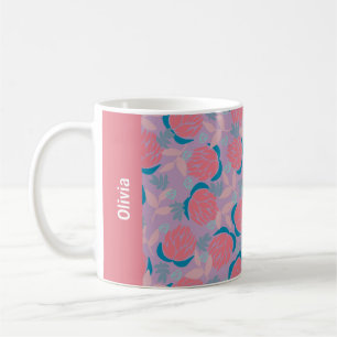Caneca De Café Nome personalizado protea floral rosa laranja femi