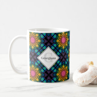 Caneca De Café Nome Personalizado Rainbow Floral Fountain Azulejo
