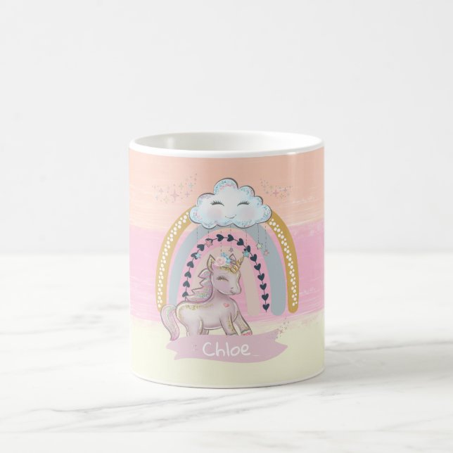 Caneca De Café Nome Personalizado 🦄 Rainbow Unicorn Girl (Centro)