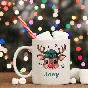 Caneca De Café Nome Personalizado Reindeer Green Beanie