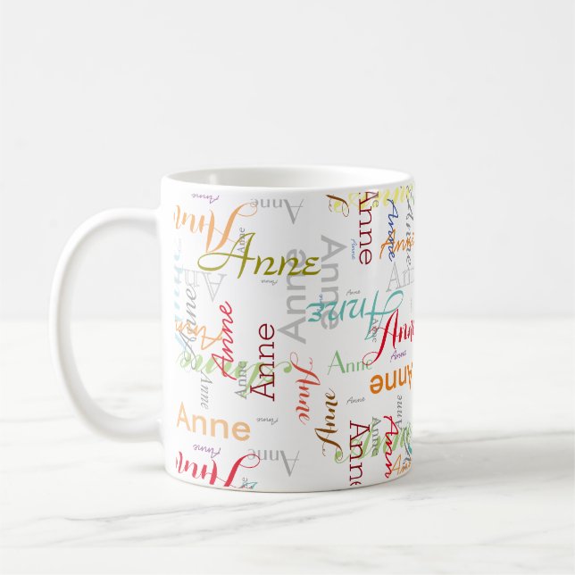 Caneca De Café Nome Personalizado Repetitivo para Cama Branca (Esquerda)