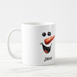 Caneca De Café Nome Personalizado Rindo Rindo Raios Snowman Face