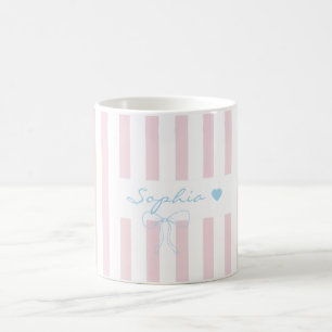 Caneca De Café Nome personalizado rosa água rosada listrada