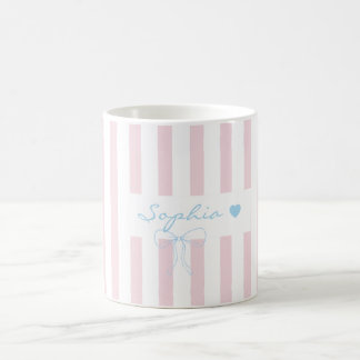 Caneca De Café Nome personalizado rosa água rosada listrada