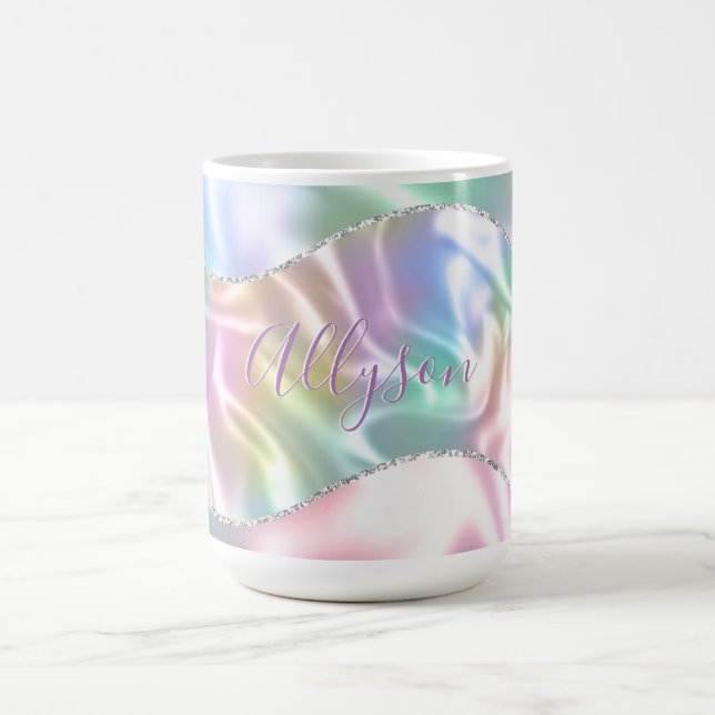 Caneca De Café Nome Personalizado Roscas de Roda Iridescente (Centro)