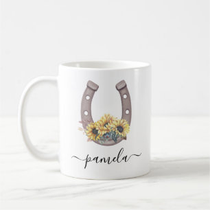 Caneca De Café Nome Personalizado Rustic Sunflower Lucky