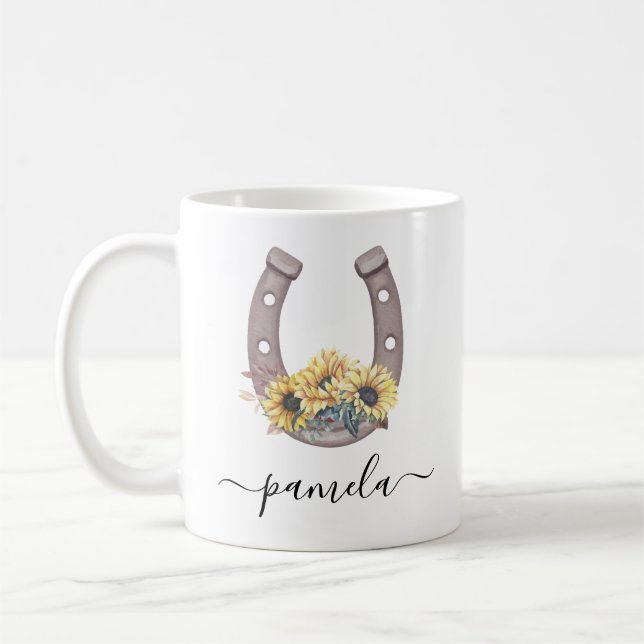 Caneca De Café Nome Personalizado Rustic Sunflower Lucky (Esquerda)
