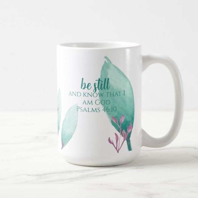 Caneca De Café Nome Personalizado Salmos de Aquarela Moderna 46:  (Direita)