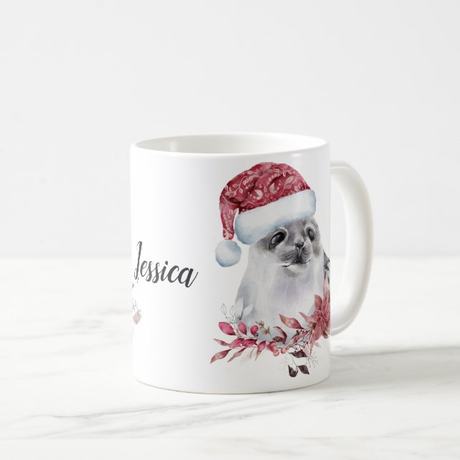 Caneca De Café Nome personalizado Selo de natal (Frente Esquerda)
