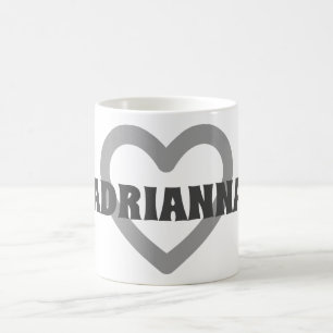 Caneca De Café Nome Personalizado Simple Cinza Heart Outline