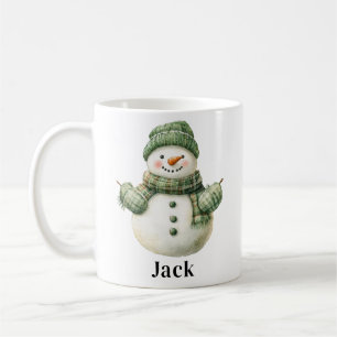Caneca De Café Nome personalizado Snowman Green Hat
