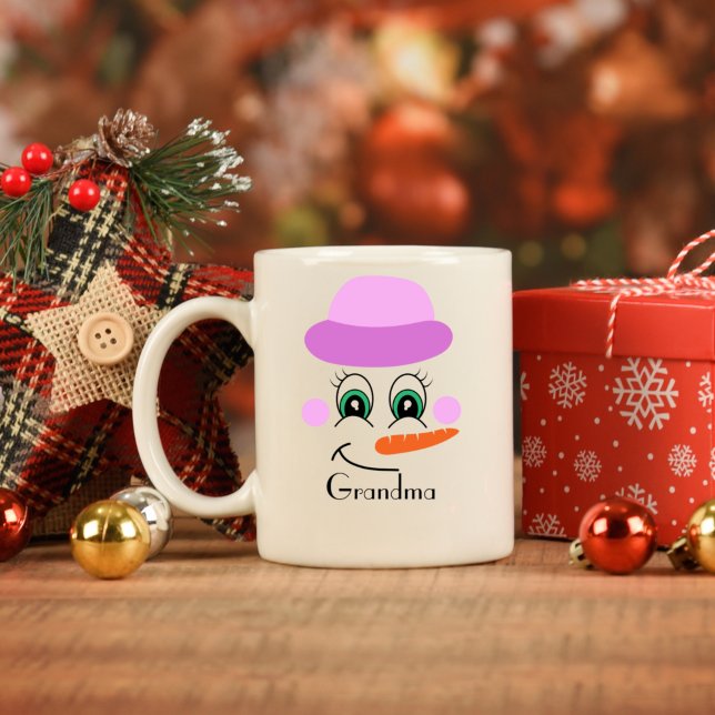 Caneca De Café Nome Personalizado Snowman Purple Hat Scarf (Criador carregado)
