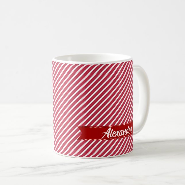 Caneca De Café Nome Personalizado Stripe Padrões de Natal de Mugs (Frente Esquerda)