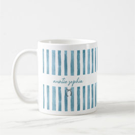 Caneca De Café Nome Personalizado Tia, Listra Azul Aquarela