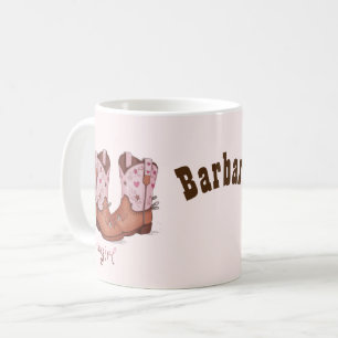 Caneca De Café Nome Personalizado Trendy Cute CowGirl Boots Rosa 