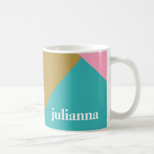 Caneca De Café Nome Personalizado Turquesa Rosa Geométrico Brilha