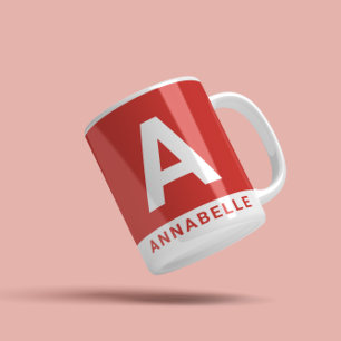 Caneca De Café Nome personalizado vermelho moderno em negrito com