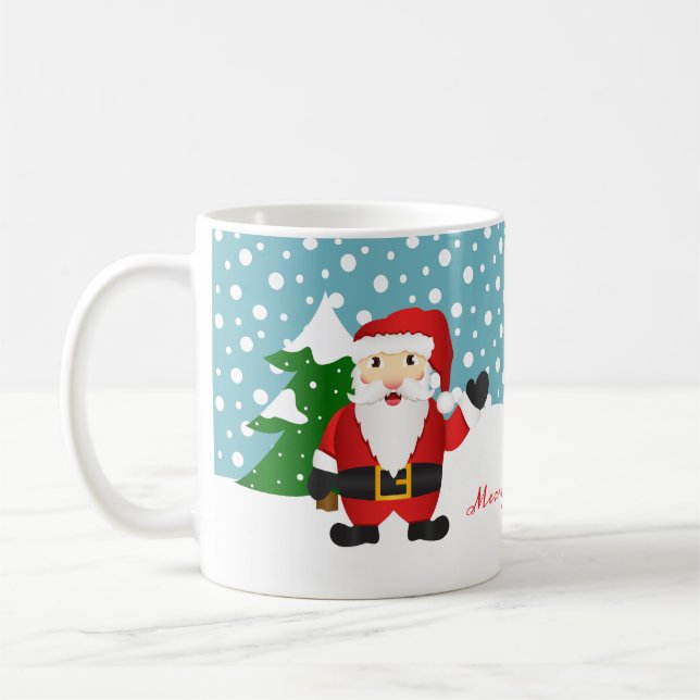 Caneca De Café Nome Personalizado Winter Santa Claus Natal (Esquerda)