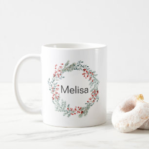 Caneca De Café Nome personalizado Wreath de Natal