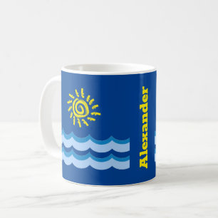 Caneca De Café Nome Personalizado Yellow Sun Blue Waves Coffee Mu